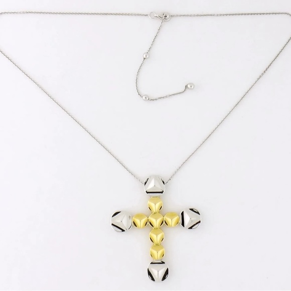 Chimento 18K Yellow White Gold Large Cross Pendant on Chain Necklace, Italy - Picture 4 of 10